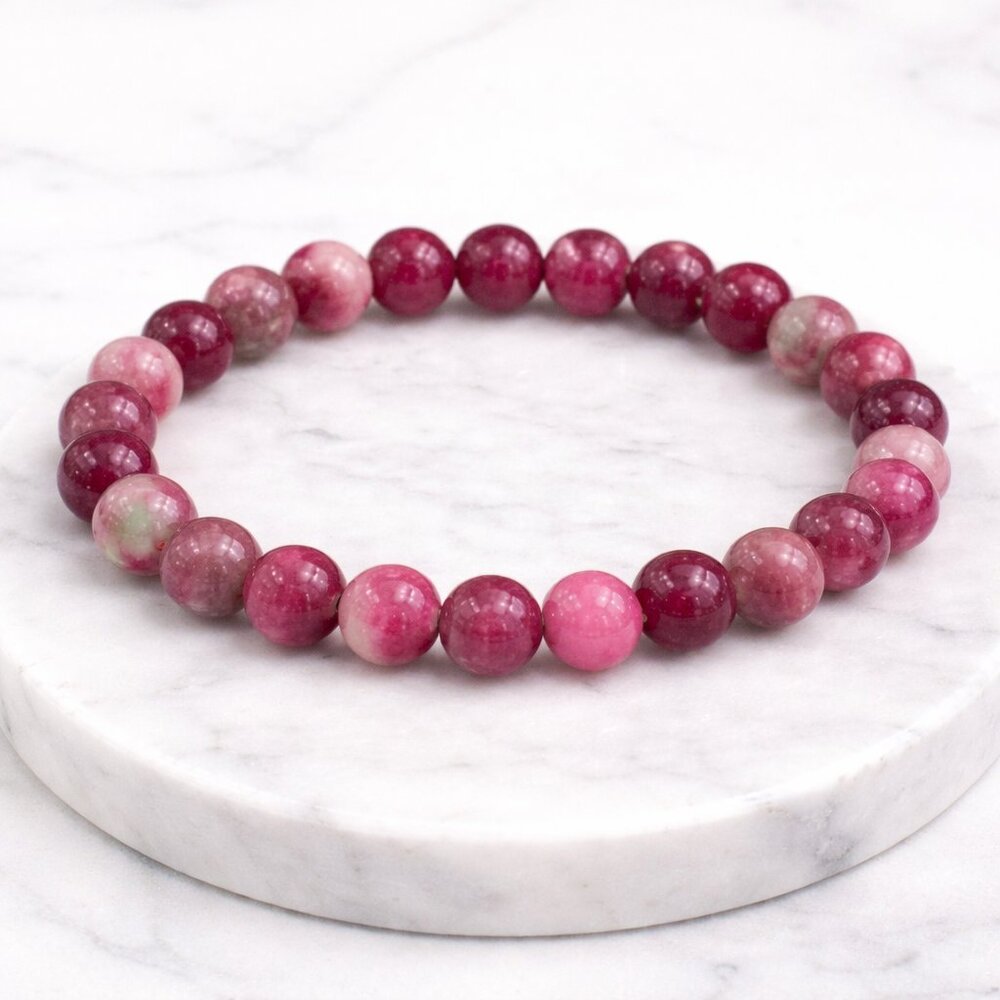 Watermelon Tourmaline Crystal 8mm Stretch Bracelet Natural Stone Healing Jewelry